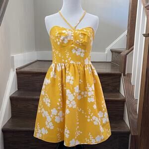 Molly New York Cherry Blossom Halter Dress Yellow and White Flowers Size 8